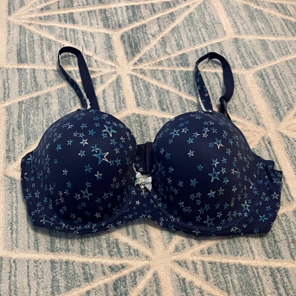 36DD Victoria's Secret Body by Victoria Blue Lined Demi Bra with Stars